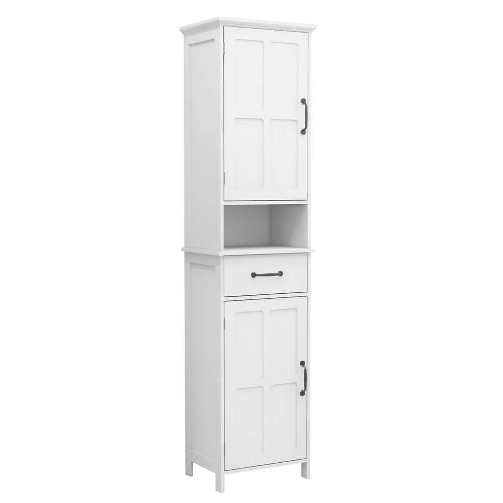 15.74 in. W x 11.8 in. D x 64.96 in. H White Linen Cabinet Double Door Narr