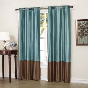 Blue/Chocolate Color Block Thermal Blackout Curtain - 37 in. W x 84 in. L (Set of 2)