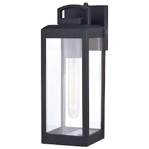 Kinzie 1 Light Dusk to Dawn Black Outdoor Wall Lantern Clear Glass