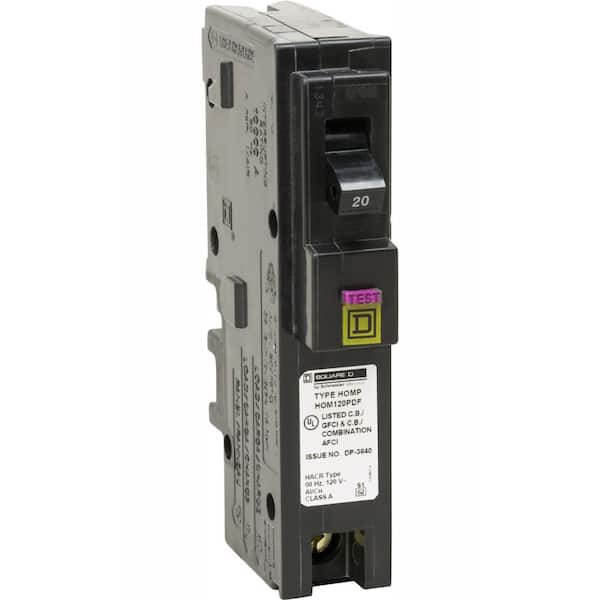 Square D Homeline 20 Amp Single-Pole Plug-On Neutral Dual Function (CAFCI and GFCI) Circuit Breaker