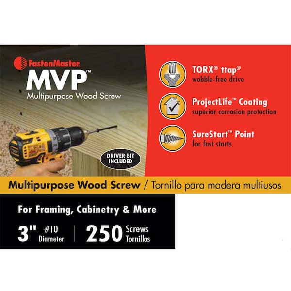 FastenMaster #10 x 3 in. Torx TTAP Drive SureSink Flat Head MVP