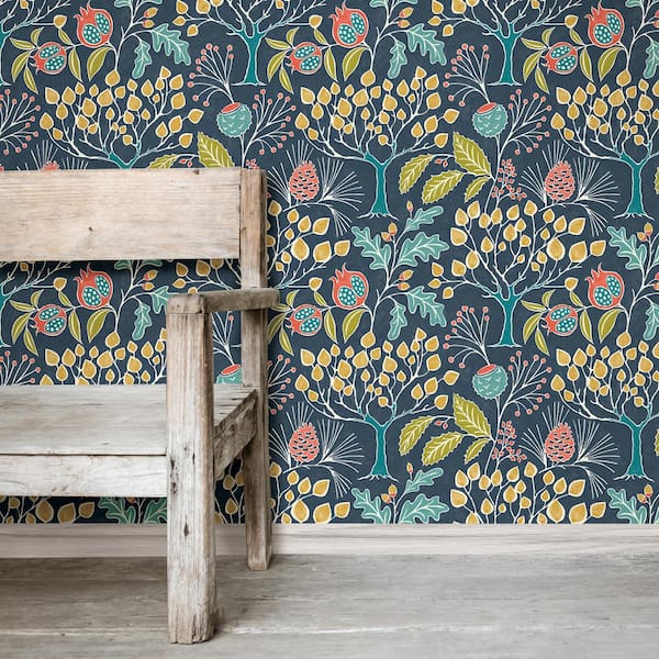 Groovy Garden Navy Vinyl Peel & Stick Wallpaper Roll (Covers 30.75 Sq. Ft.)