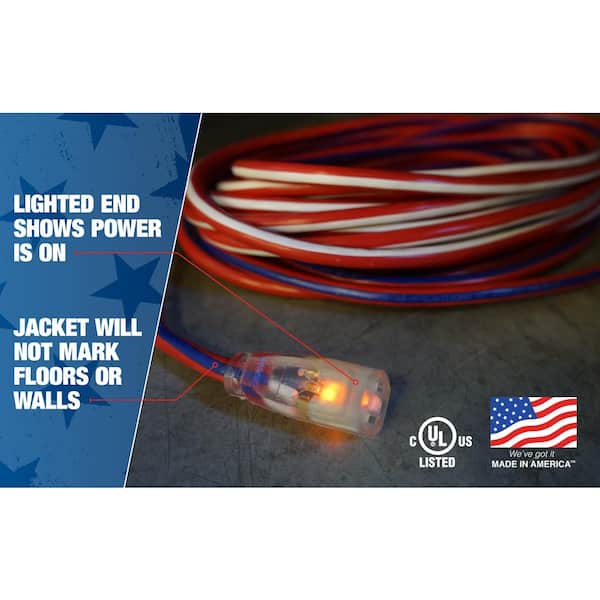 Southwire 100 ft. 12/3 SJTW USA Outdoor Heavy-Duty Extension Cord with Power  Light Plug 2549SWUSA1 - The Home Depot