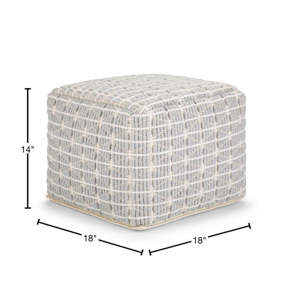 Noreen Light Blue and White Handloom Woven Square Pouf