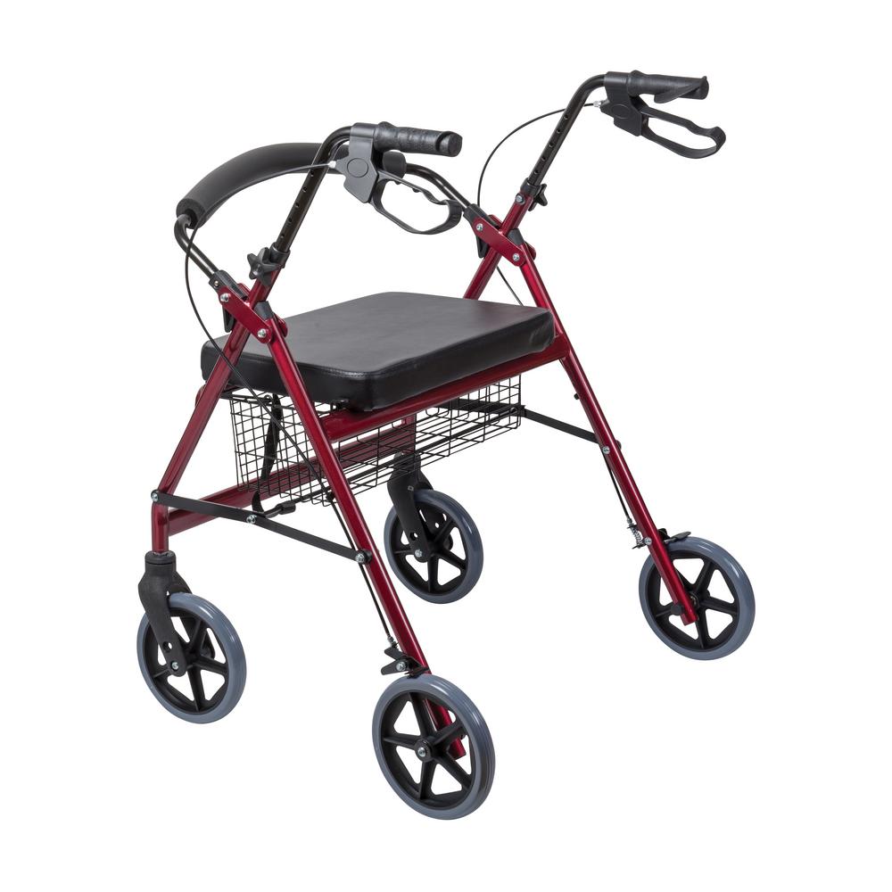 Oasisspace Heavy Duty Rollator Walker - Bariatric Rollator Walker with Large Seat for Seniors Support Up to 500 lbs (Red)