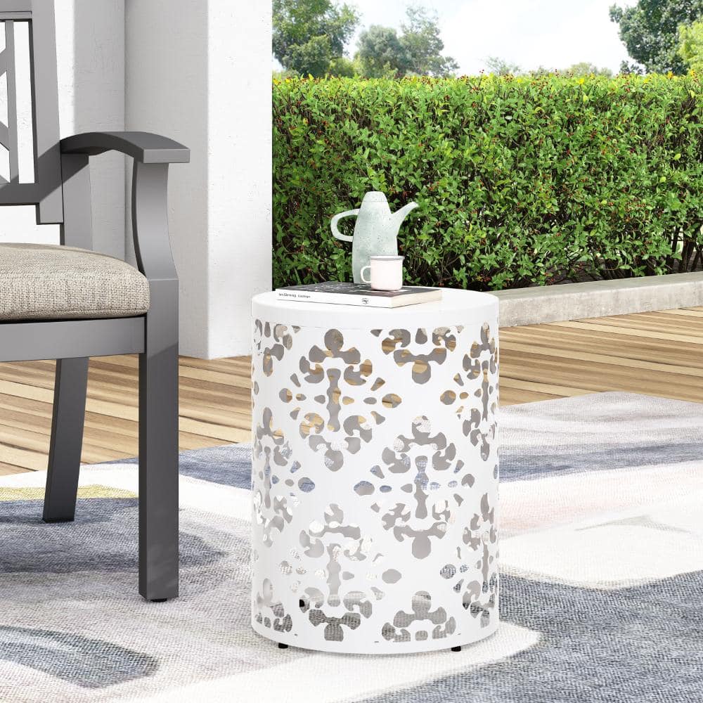 White Round Iron 18 in. H Outdoor Side Tables for Patio, Garden, Backyard price history on PriceWatchPro