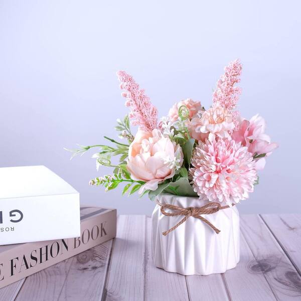 Small Ceramic Vase Fake Flower Plants Ornaments, Pink L0BWXJMBY8