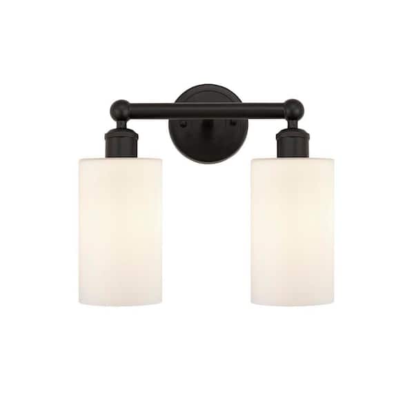 Clymer 12.88 in. 2-Light Oil Rubbed Bronze Vanity Light with Glass Shade