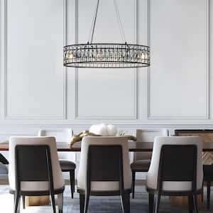 31.5 in. Modern 4-Light Black Island Chandelier with Glam Crystal Oval Shade, LED Bulb Compatible