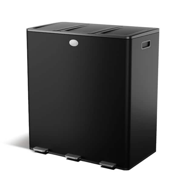 Garvee 16 Gal Triple Compartment Stainless Steel Trash Can With Soft-Close Lid - Rectangular Step-On Garbage Bin With 2 Removable Inner Buckets For Home And Office In The Cabinet Organizers Department At