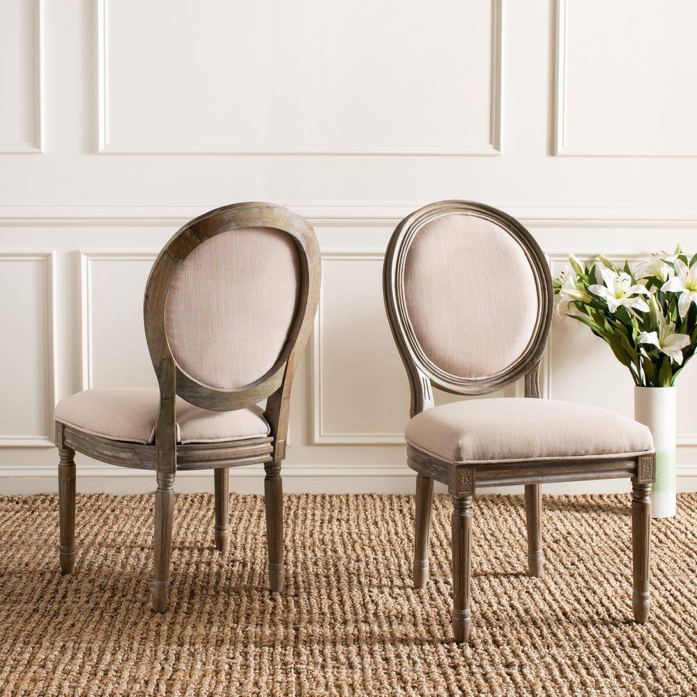 Holloway Beige Linen Upholstered Side Chair with Rustic Oak Frame (Set of 2)