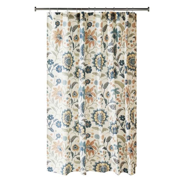 72 in. W x 72 in. L Timeless Floral Polyester Shower Curtain in Sun Floral Navy