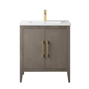 30 in. W x 18.5 in D x 34 in. H Single-Sink Bathroom Vanity Cabinet in Driftwood Gray with Ceramic Top in White