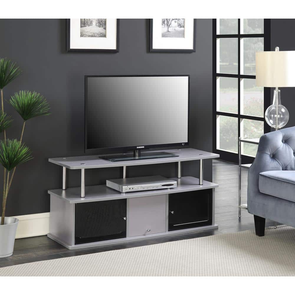 Sleek Gray 48" TV Stand with 3 Storage Cabinets and Metal Accents
