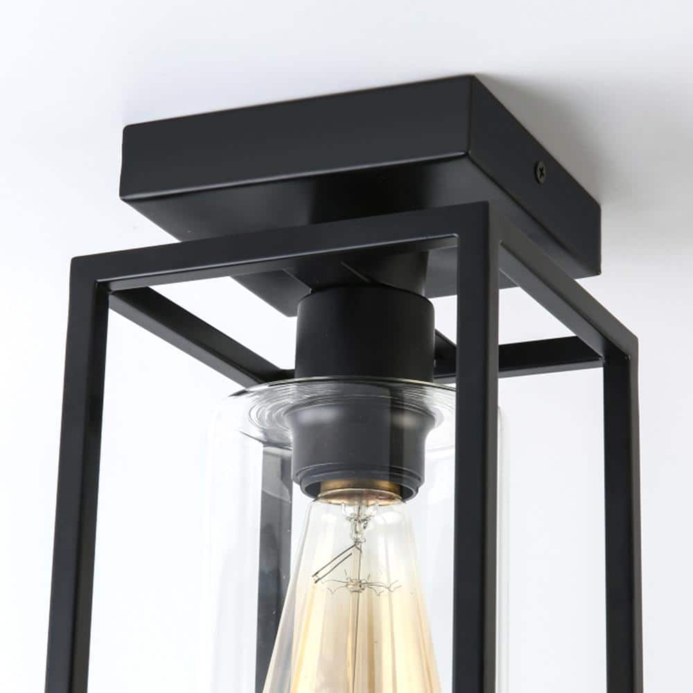 Black Metal Frame Semi-Flush Mount Ceiling Light with Clear Glass Shade