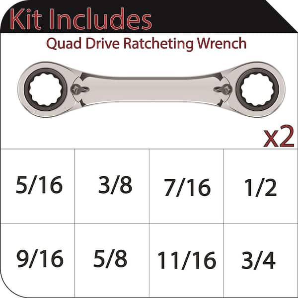 Husky SAE Quad Drive Ratcheting Wrench Set (2-Piece) HQRRW2PCSAE