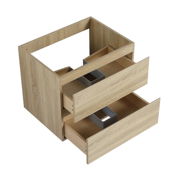 23.6 in. Wall Mounted Light Oak Bath Vanity with White Thick Edge Resin Sink Top Unassembled