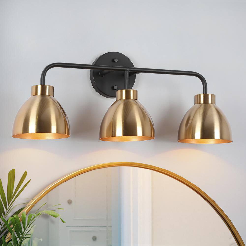 Modern Industrial 22 in. 3-Light Brass-Plated Bathroom Vanity Light, Black Wall Sconce with Dome Shade for Powder Rooms price history on PriceWatchPro