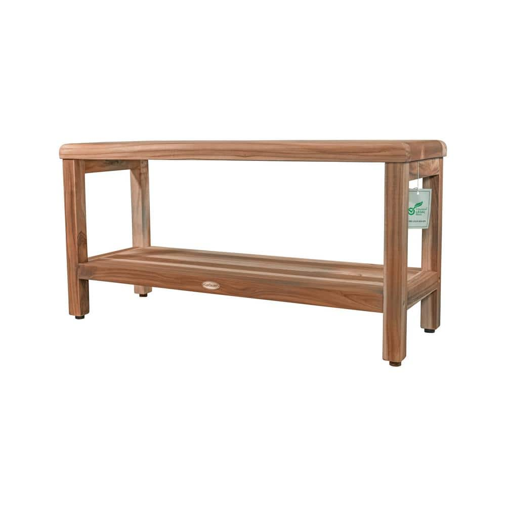 35" Eleganto ED1002 Wide Teak Shower Bench with Shelf - EcoDecors