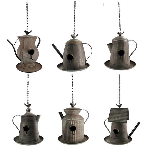 Zaer Ltd. International Assorted Style Antique Copper Finish Teapot Birdhouses (Set of 6)
