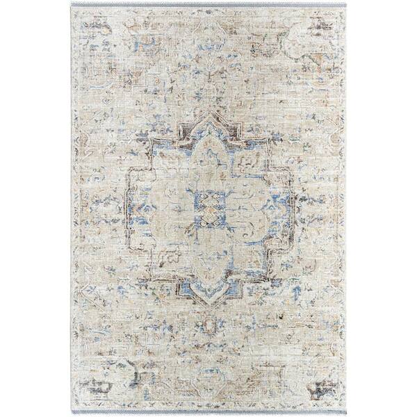 Livabliss Rivaldo Cream Blue Medallion 7 ft. x 10 ft. Indoor Area Rug