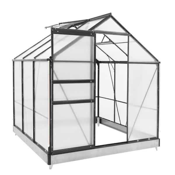 6ft. x 6ft. x 7ft. Outdoor PC Greenhouse Walk-in Greenhouse for Gardening with Sliding Door Vent UV-resistant, Gray