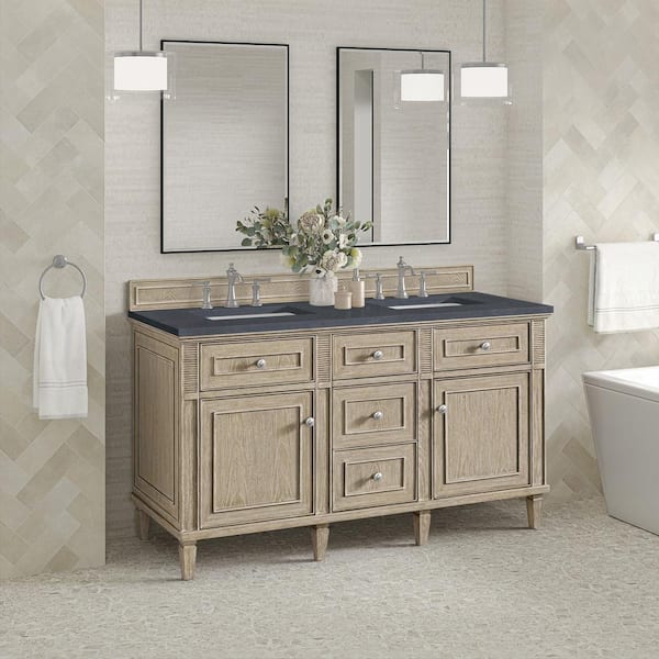James Martin Vanities Lorelai 60 in. W x 23.5 in. D x 34.06 in. H Double Vanity in Whitewashed Oak with Charcoal Quartz Top