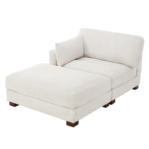 Uixe Modern Left Arm Facing Beige Corduroy Polyester Upholstered Sectional Chaise Lounge with Ottoman