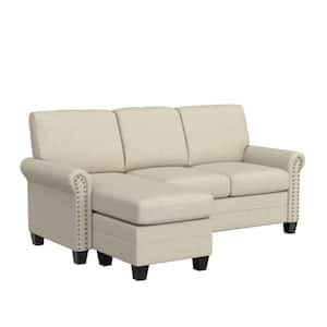 Barroway 76 in. Rolled Arm Polyester Modern Rectangle Removable Cushions Sectional Beige