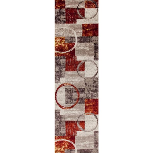 World Rug Gallery Modern Abstract Circle Multi 2 ft. x 7 ft. 2 in. Indoor Runner Rug
