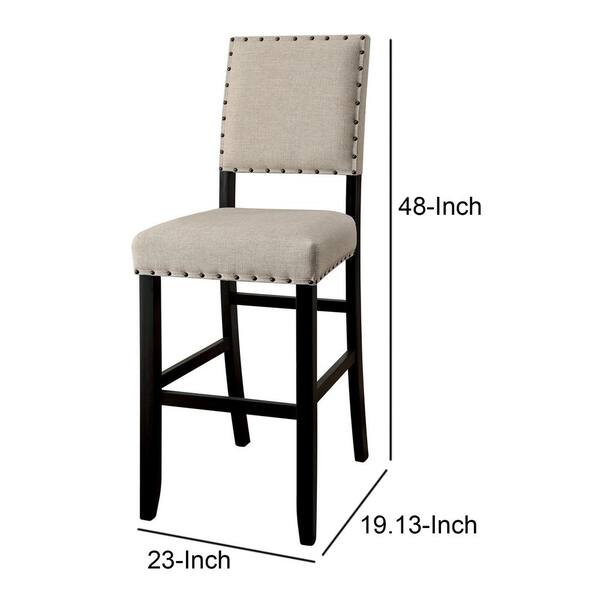 Ivory Linen Cream Wooden Bar Chair Set, 48 Inch Bar Stools