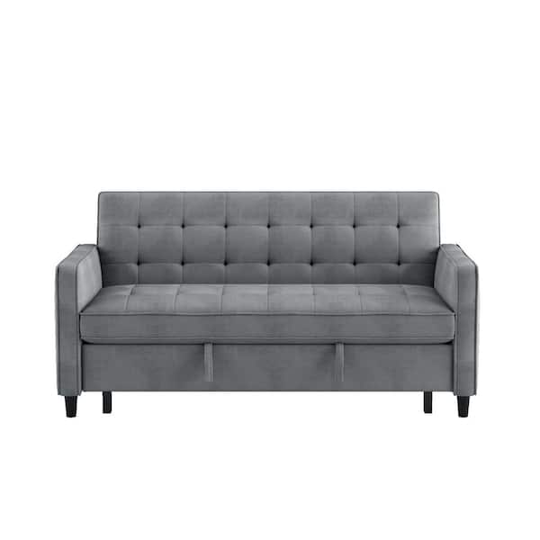 EVERGLADE HOME Medora 71 in. Square Dark Gray Arm Microfiber Upholstered 2-Seater Convertible Straight Studio Sofa with Pull-Out Bed