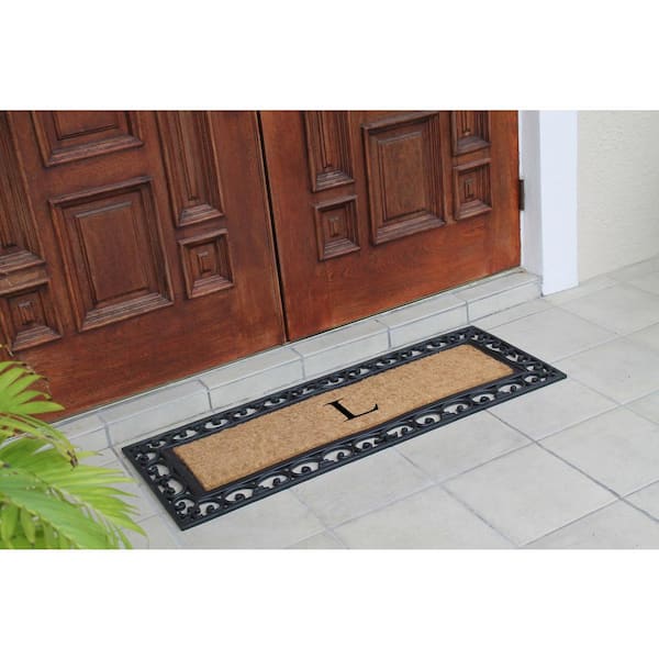 A1HC First Impression Myla 17.7 in. x 47.25 in. Rubber and Coir Monogrammed L Non-Slip Outdoor Door Mat