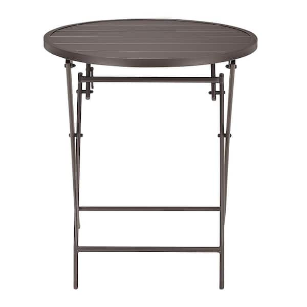 Mix and Match 24.6 in. Dark Taupe Folding Round Metal Outdoor Patio Bistro  Table