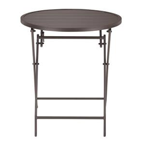 Mix and Match 24.6 in. Dark Taupe Folding Round Metal Outdoor Patio Bistro Table