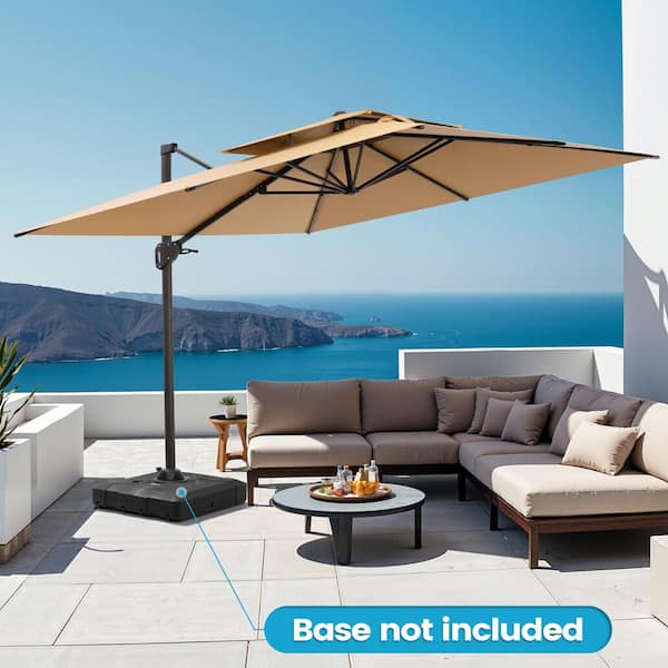 Crestlive Products 10 ft. Square Double-Top Polyester 360 Rotation  Cantilever Tilt Patio Umbrella in Tan CL-PU065TAN - The Home Depot