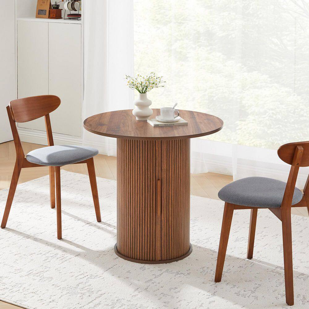 Wood Walnut 31.5 in. Pedestal Base Dining Table Seats 4 with Storage Space