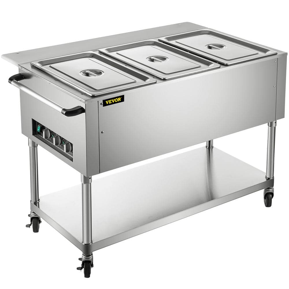 VEVOR 58 qt. Commercial Electric Food Warmer 3-Pot Steam Table Food Warmer 0-100â„ƒ with ETL Certification for Catering