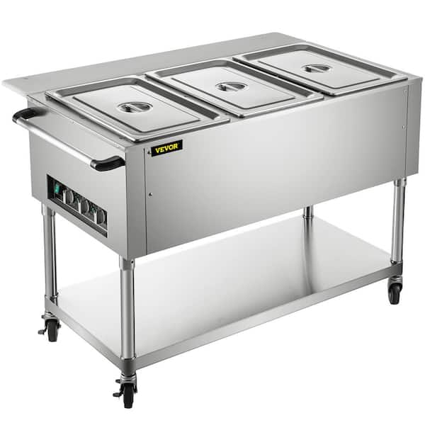 VEVOR 58 qt. Commercial Electric Food Warmer 3-Pot Steam Table Food Warmer  0-100℃ with ETL Certification for Catering WZB1500W3110VB2OLV1 - The Home  Depot
