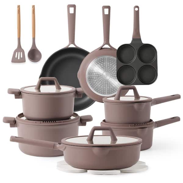 19-Piece Purple Nonstick Aluminum Cookware Set with Lids, Bakelite Handle, Electric, Gas and Induction Compatible