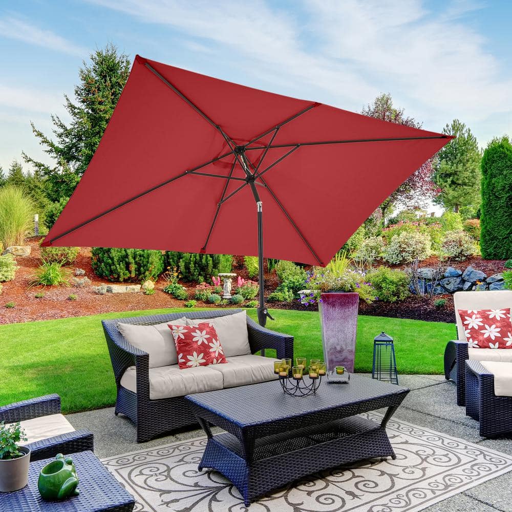 Pure Garden 10 Ft Red Polyester Rectangular Patio Umbrella with Steel Pole