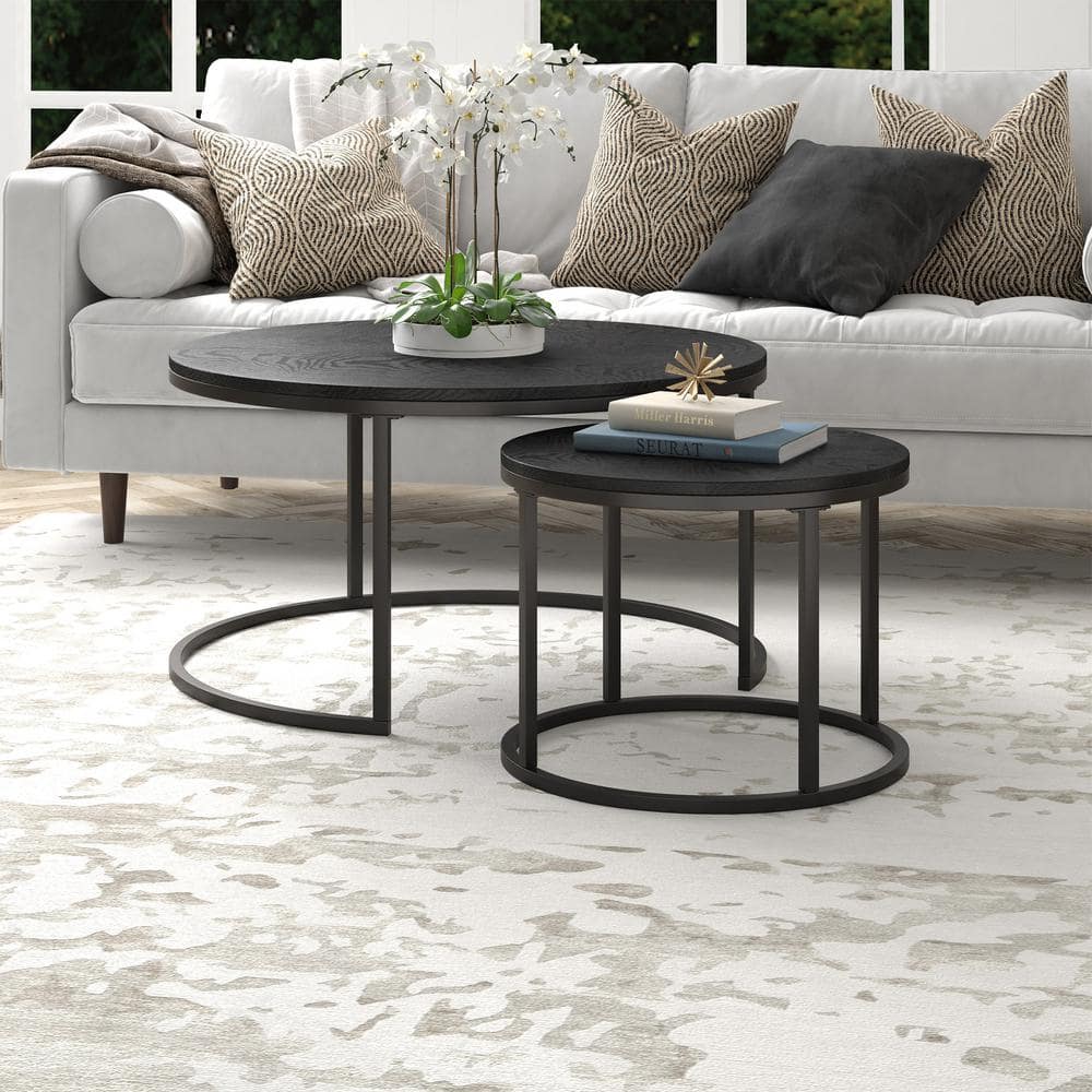 Watson Round Black Wood and Metal Nesting Coffee Table