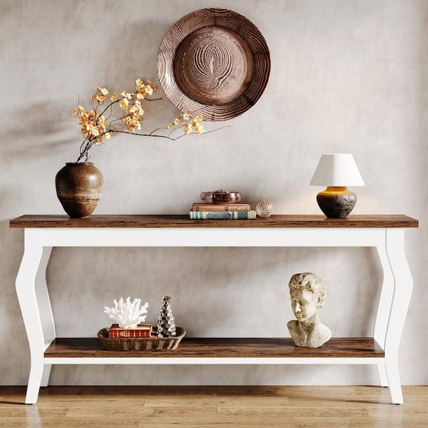 Brown and white console table discount