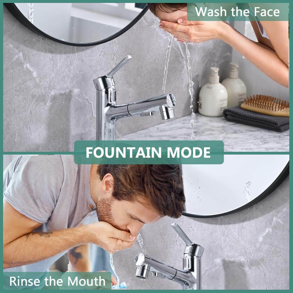 Chrome Single Handle Bathroom Faucet with Pull Out Sprayer