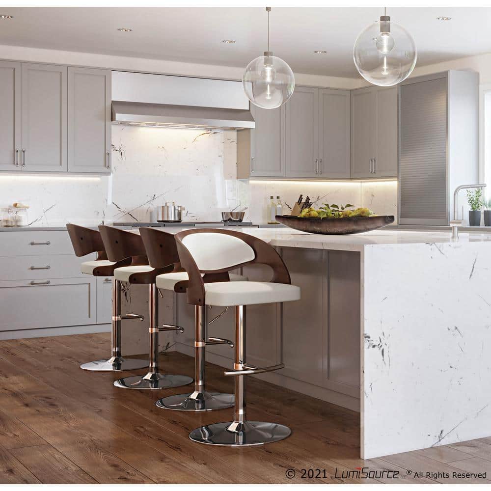 Cherry and White Faux Leather Adjustable Swivel Barstool