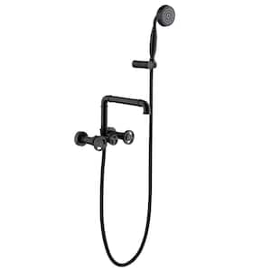 2-Handle Claw Foot Tub Faucet with Hand Shower Wall Mount Tub Filler with 360-Degree Swivel Tub Spout in Matte Black