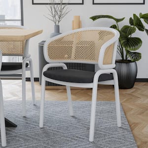 Ervilla Modern Dining Armchair with White Powder Coated Steel Legs and Wicker Back, Black