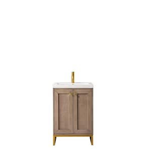 Chianti 20 in. Single Vanity in Whitewashed Walnut & Gold with Resin Vanity Top in White Glossy with White Basin