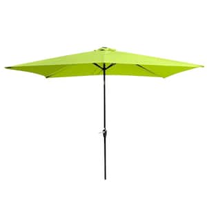 6.5 ft. x 10 ft. Rectangular Market Patio Umbrella Solar Lighted in Lime Green with Crank, Push Button Tilt for Porch