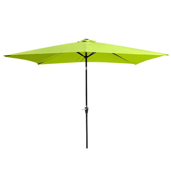 Zeus & Ruta 6.5 ft. x 10 ft. Rectangular Market Patio Umbrella Solar Lighted in Lime Green with Crank, Push Button Tilt for Porch